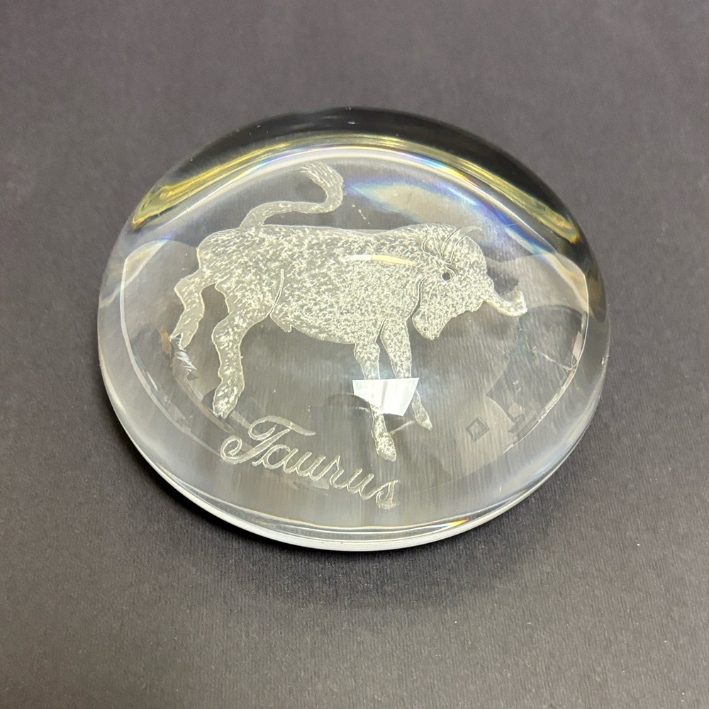 Vintage Viking Zodiac Taurus Large Glass Dome Paperweight